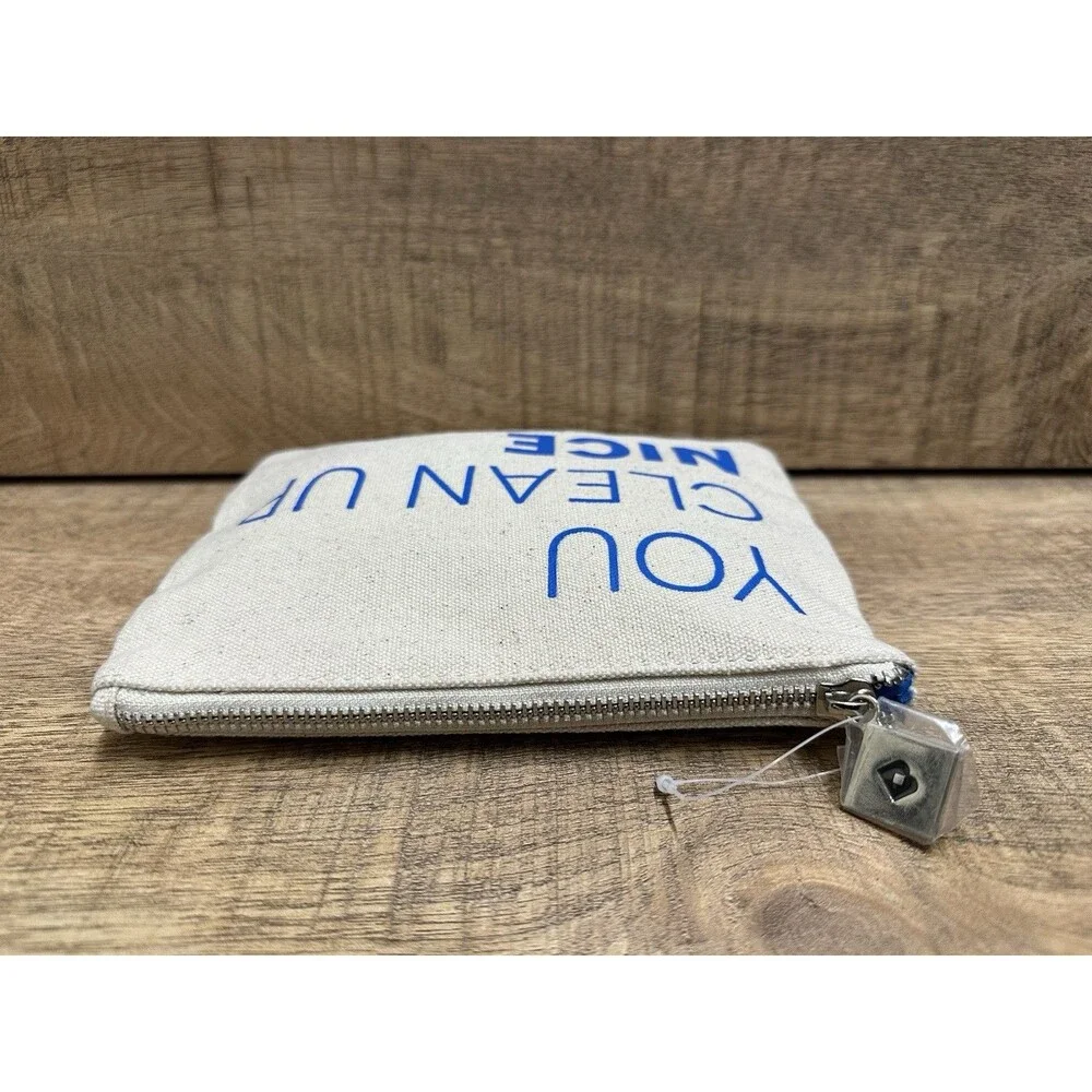 Birchbox women beige canvas zip cosmetic pouch